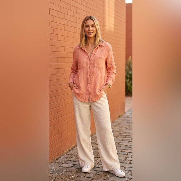 Japna Tops - Japna Women's Coral Button-Down Shirt